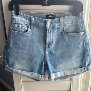 7 For All Mankind Blue Jean Shorts Mid-Rise Cuffed Hem